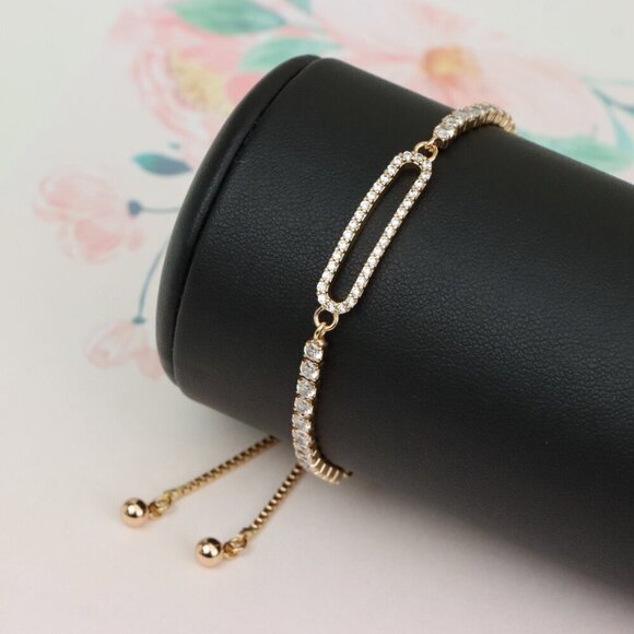 Elegant Rose Gold A-Bracelet with Sparkling Cubic Zirconia Accents, XPAB0649 - Picture 5 of 12